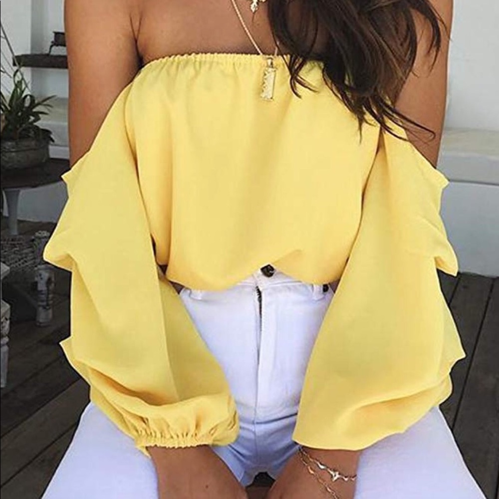 Pale Yellow Pretty Off the Shoulder Top